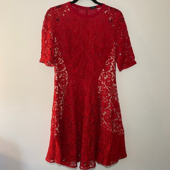 Joseph Agnes Red Lace A-Line Dress Size 40 - Picture 1 of 12